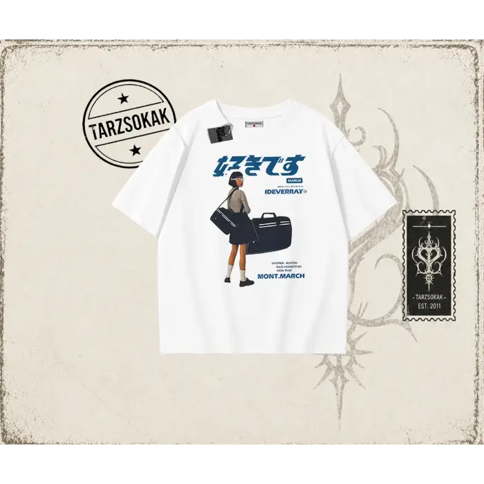 Unisex Harajuku Girl Oversize Unisex Tişört Beyaz