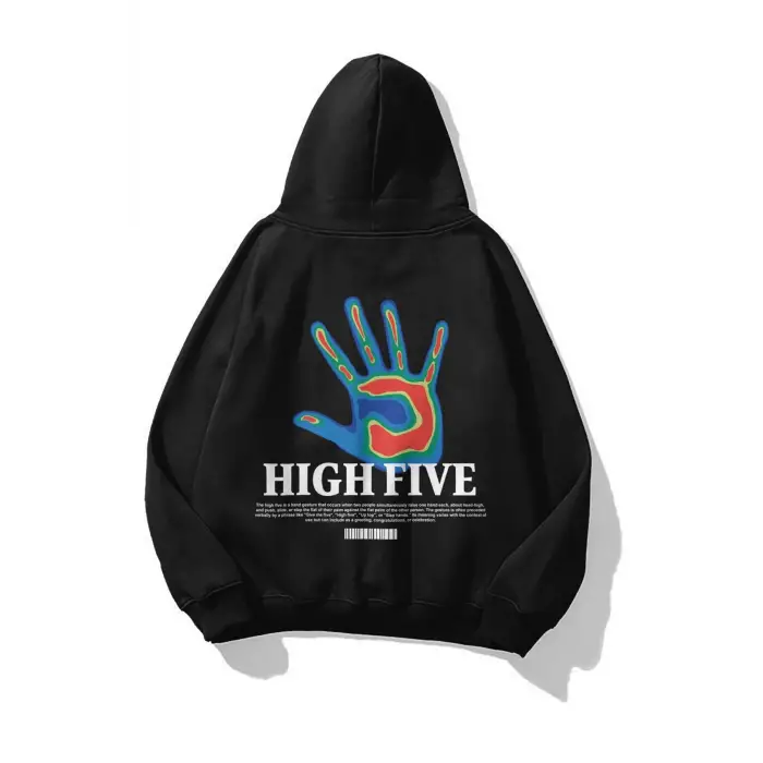 Unisex High Five Sweatshirt Hoodie Siyah