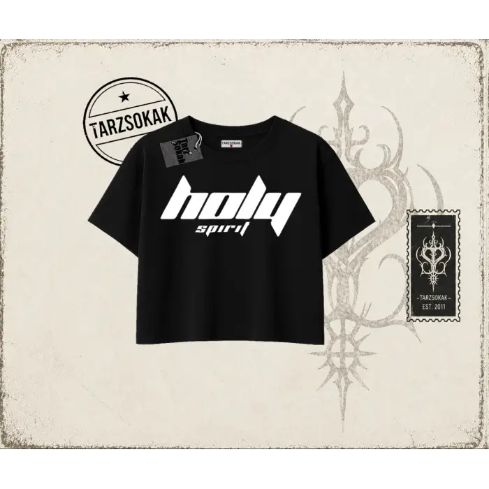 Unisex Holy Spirit Kadın Crop Tişört Beyaz