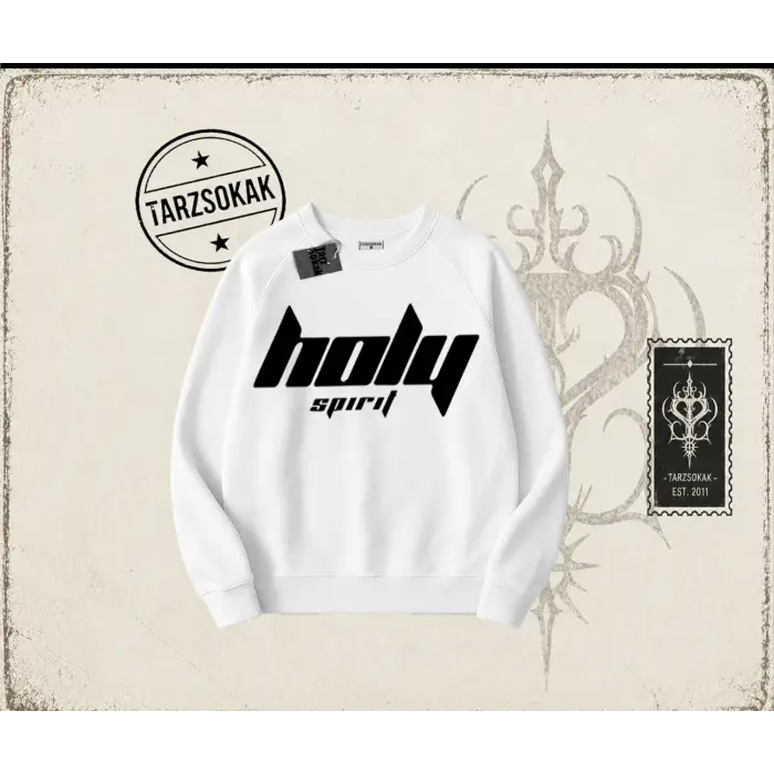 Unisex Holy Spirit Oversize Unisex Bisiklet Yaka Sweatshirt Beyaz