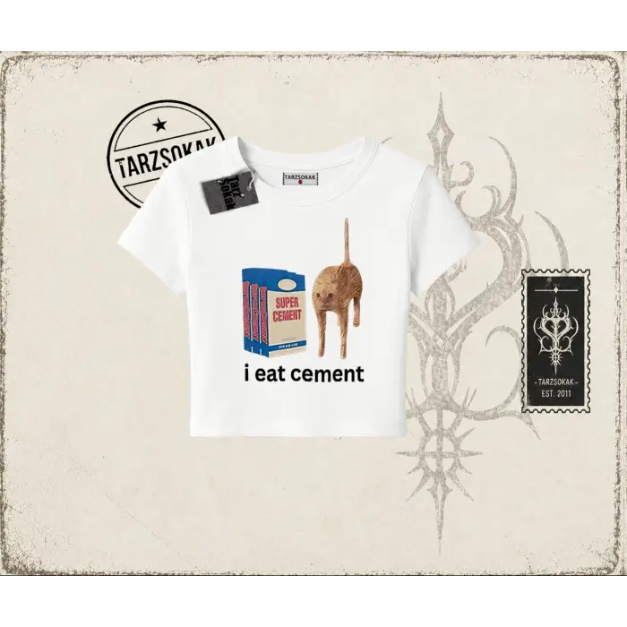 Unisex i eat cement Kadın Baby Tee Beyaz