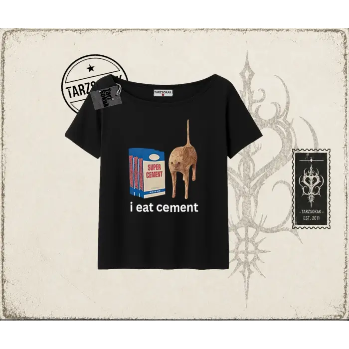 Unisex i eat cement Kadın Kayık Yaka Tişört Beyaz