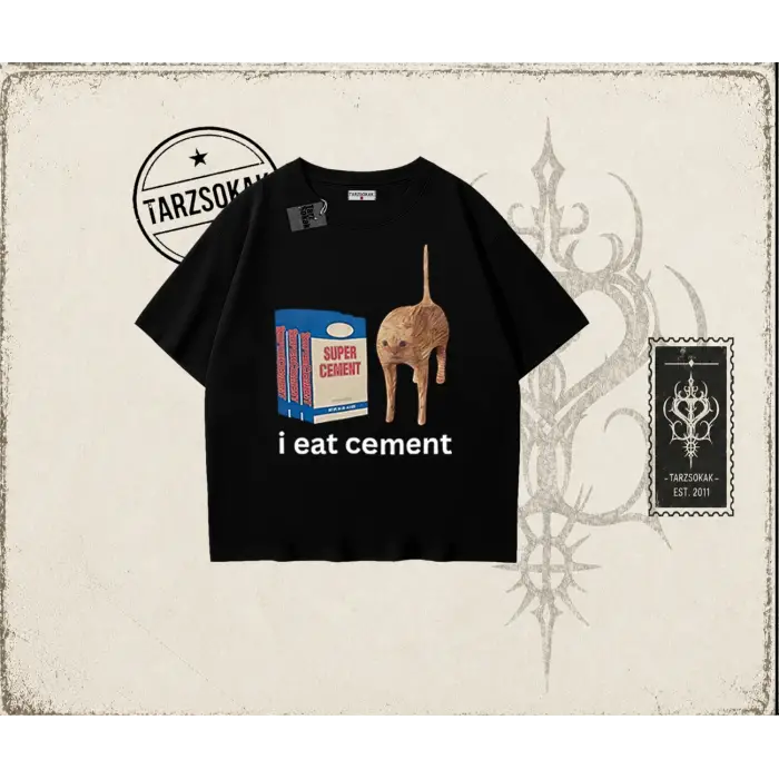 Unisex i eat cement Oversize Unisex Tişört Beyaz
