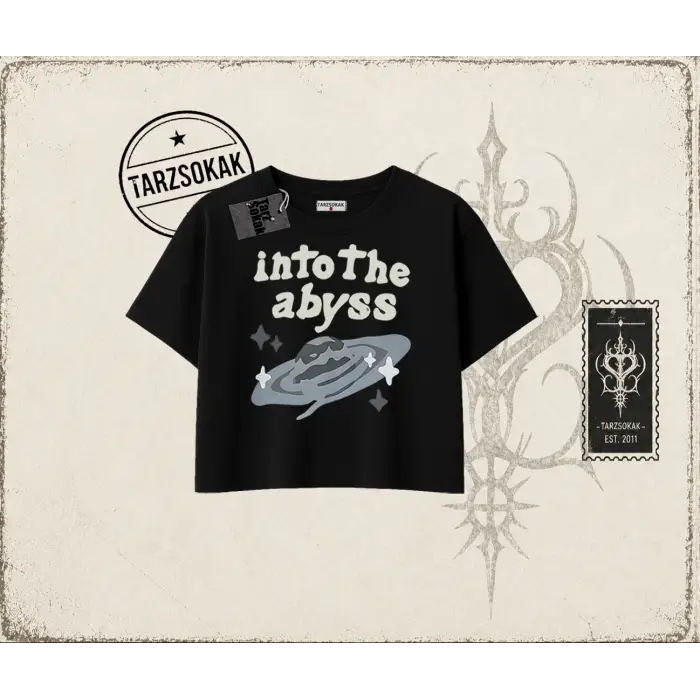 Unisex Into the Abyss Kadın Crop Tişört Beyaz