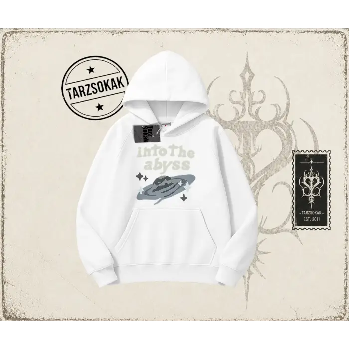 Unisex Into the Abyss Oversize Unisex Kapşonlu Sweatshirt Beyaz
