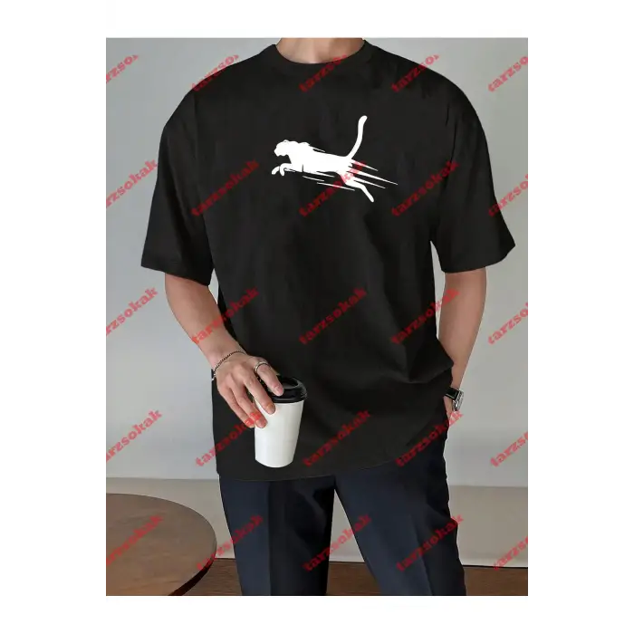 Unisex jaguar Baskılı Tshirt Siyah