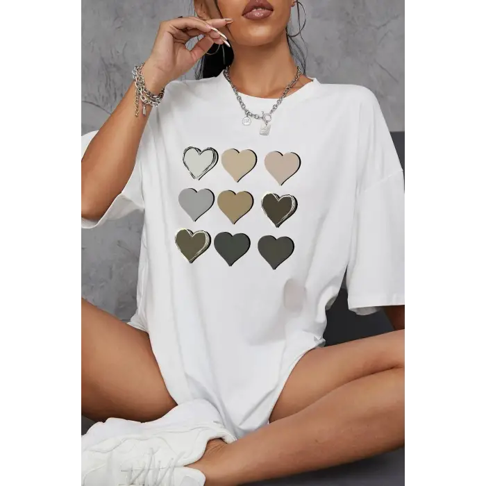 Unisex Kalp Baskılı T-shirt