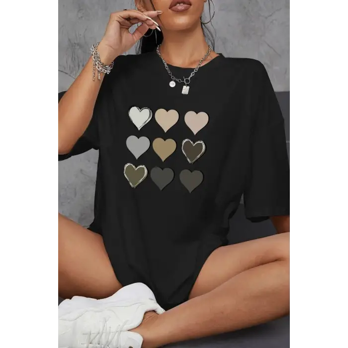 Unisex Kalp Baskılı T-shirt