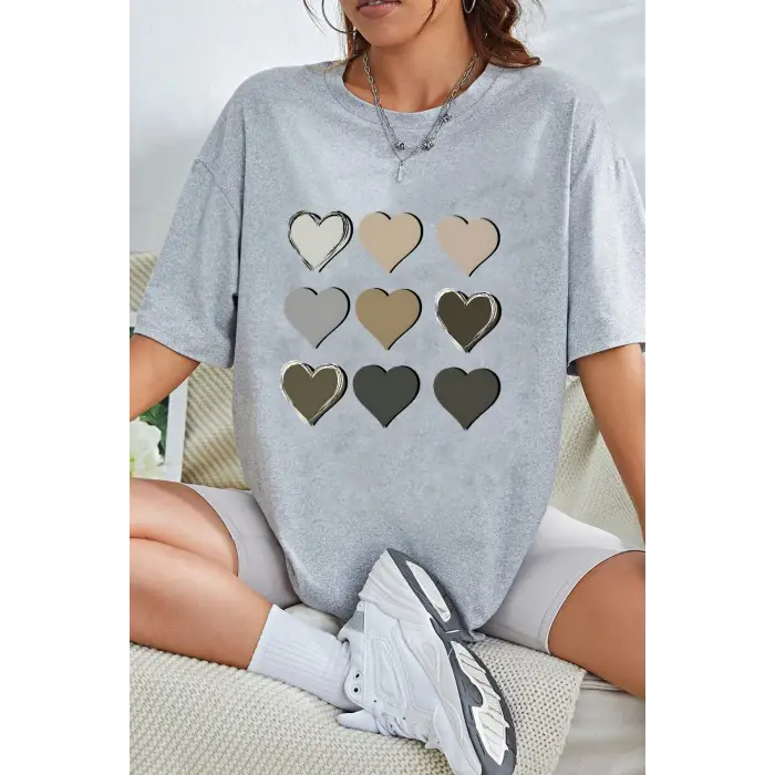 Unisex Kalp Baskılı T-shirt