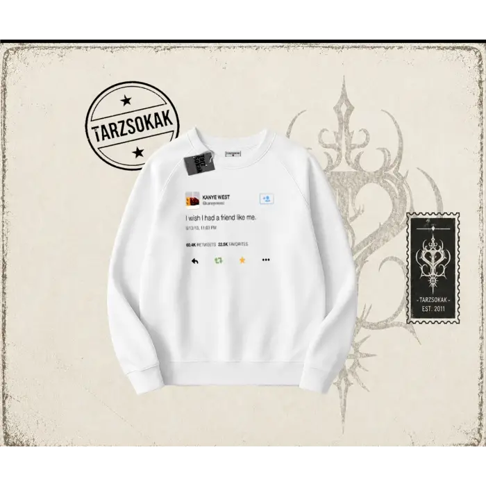 Unisex Kanye Tweet Oversize Unisex Bisiklet Yaka Sweatshirt Beyaz