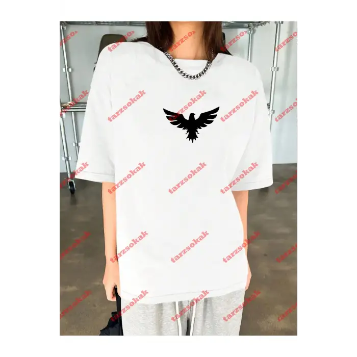 Unisex Kartal Baskılı Tshirt Beyaz