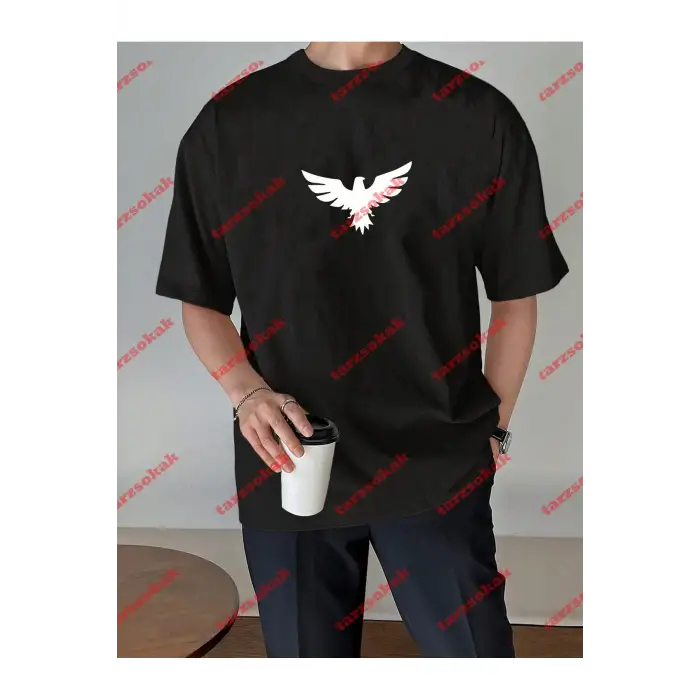 Unisex Kartal Baskılı Tshirt Siyah