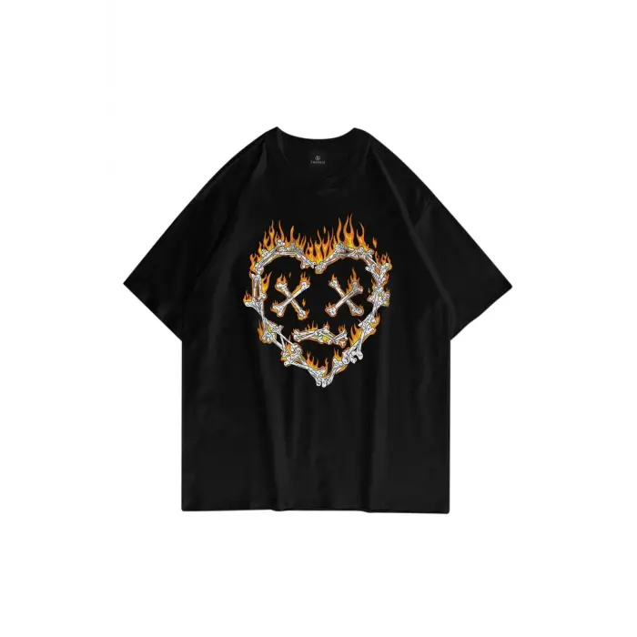 Unisex Kemik Kalp Siyah Tshirt