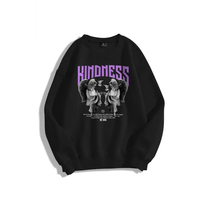 Unisex Kindness Bisiklet Yaka Sweatshirt Siyah