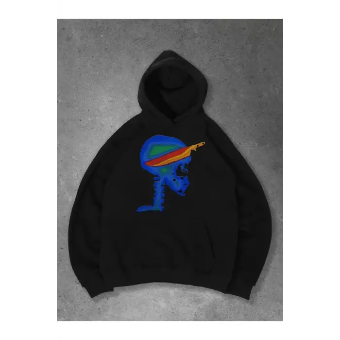 Unisex Knife in Skull Sweatshirt Siyah