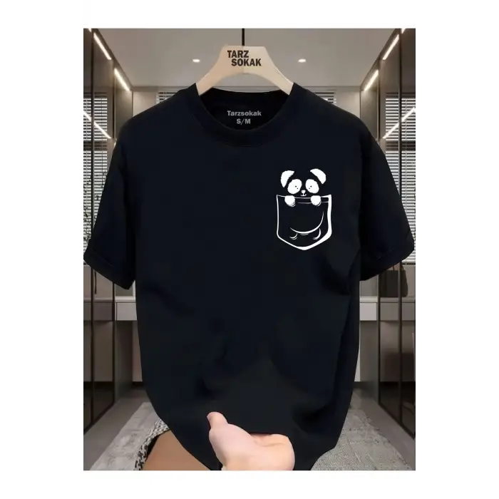 UNİSEX Kod 2 Panda Minimalis Baskı T-shirt