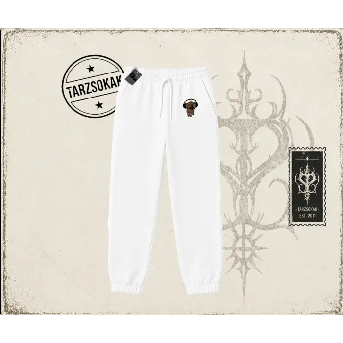 Unisex Kulaklıklı Kedi Unisex Jogger Eşofman Altı Beyaz