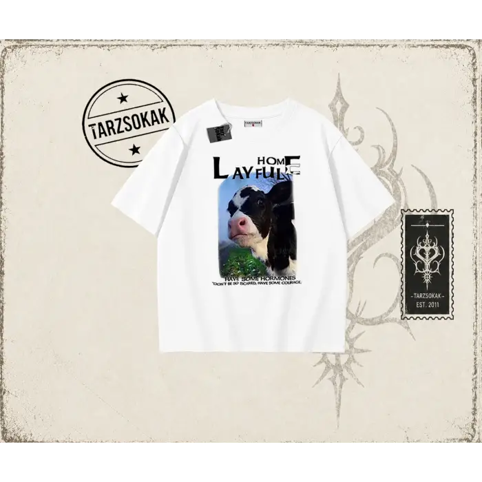 Unisex Layful Oversize Unisex Tişört Beyaz