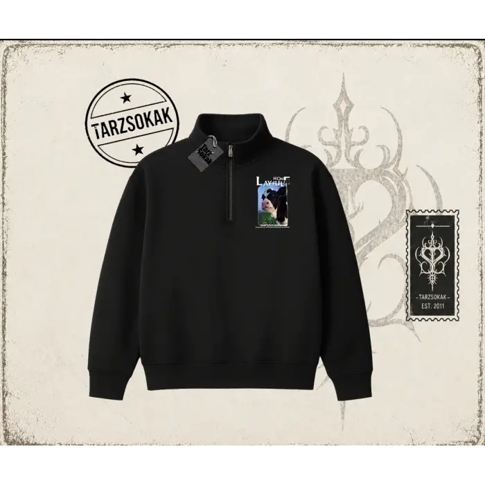 Unisex Layful Unisex Polo Yaka Yarım Fermuarlı Sweatshirt Beyaz