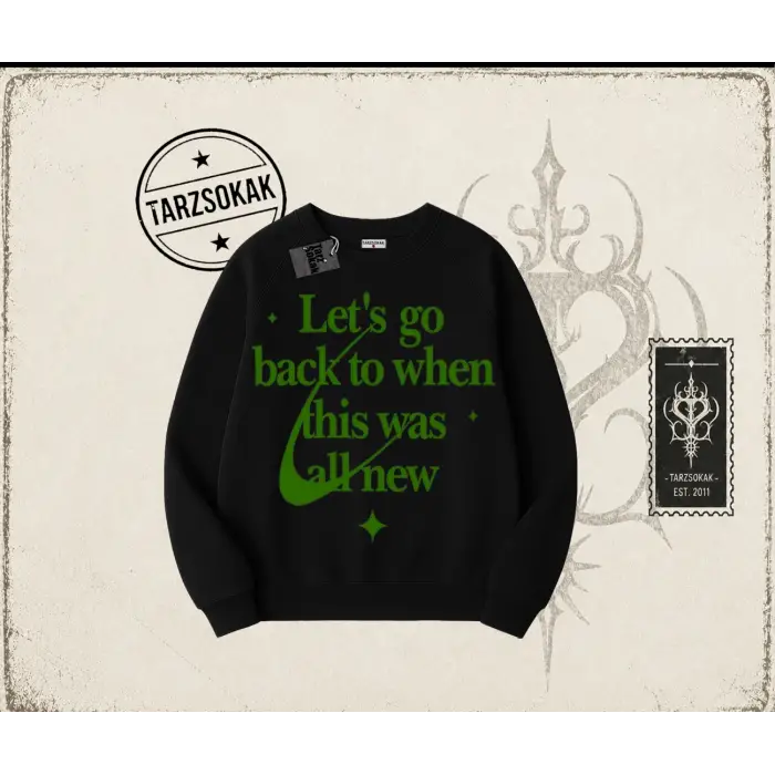 Unisex Lets Go Back Oversize Unisex Bisiklet Yaka Sweatshirt Beyaz