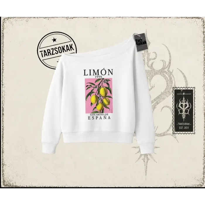 Unisex Limon 1998 Kadın Kayık Yaka Sweatshirt Beyaz