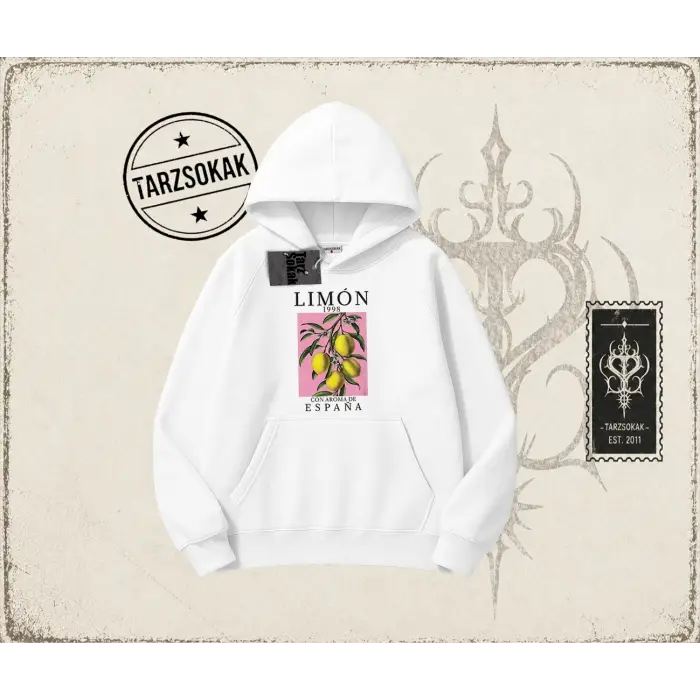 Unisex Limon 1998 Oversize Unisex Kapşonlu Sweatshirt Beyaz