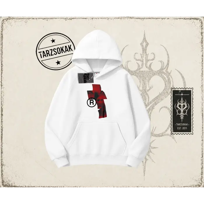 Unisex Lip R Oversize Unisex Kapşonlu Sweatshirt Beyaz
