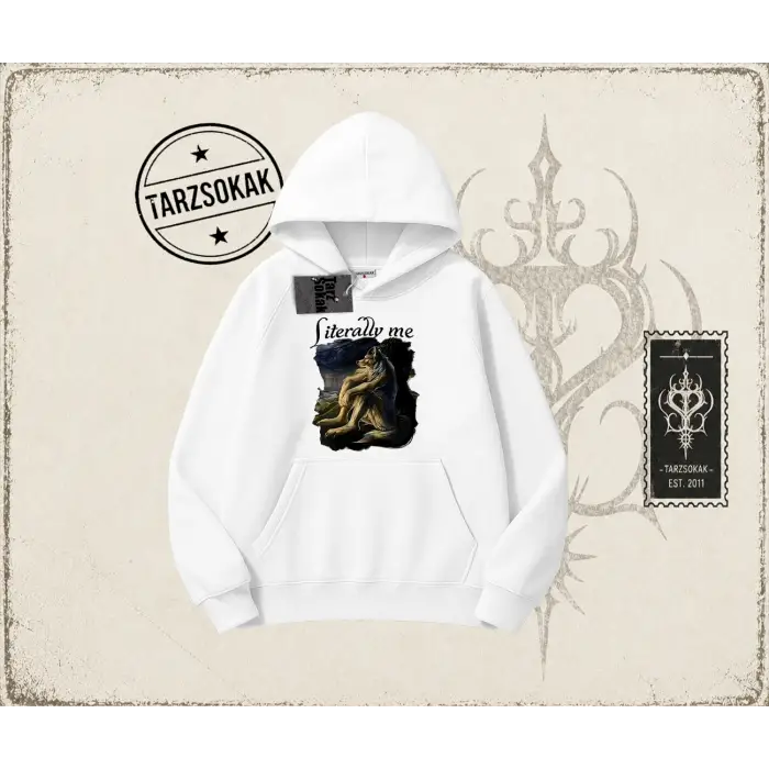 Unisex Literally Me Oversize Unisex Kapşonlu Sweatshirt Beyaz