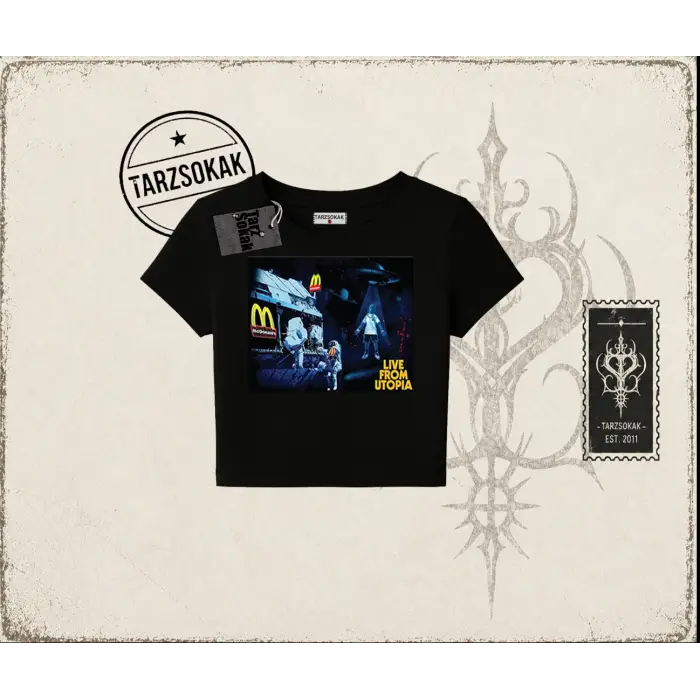 Unisex Live From Utopia Travis Scott Kadın Baby Tee Beyaz