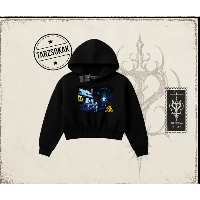 Unisex Live From Utopia Travis Scott Kadın Crop Kapşonlu Sweatshirt Beyaz