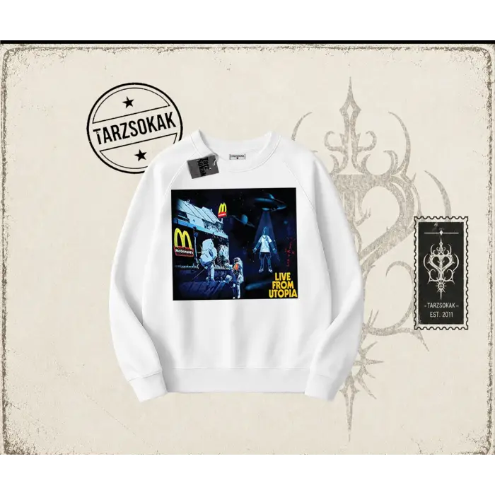 Unisex Live From Utopia Travis Scott Oversize Unisex Bisiklet Yaka Sweatshirt Beyaz