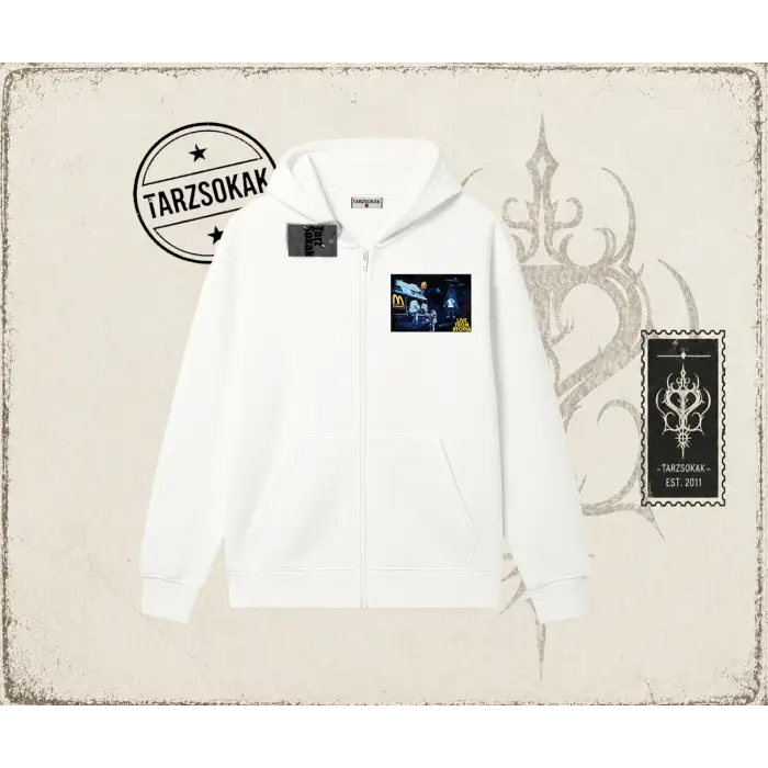 Unisex Live From Utopia Travis Scott Oversize Unisex Hırka & Çeket Fermuarlı Sweatshirt Beyaz