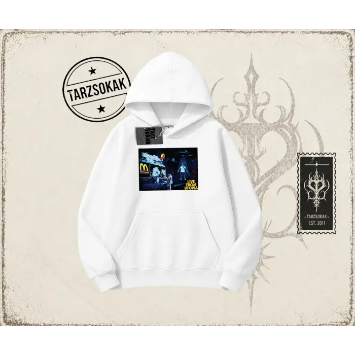 Unisex Live From Utopia Travis Scott Oversize Unisex Kapşonlu Sweatshirt Beyaz
