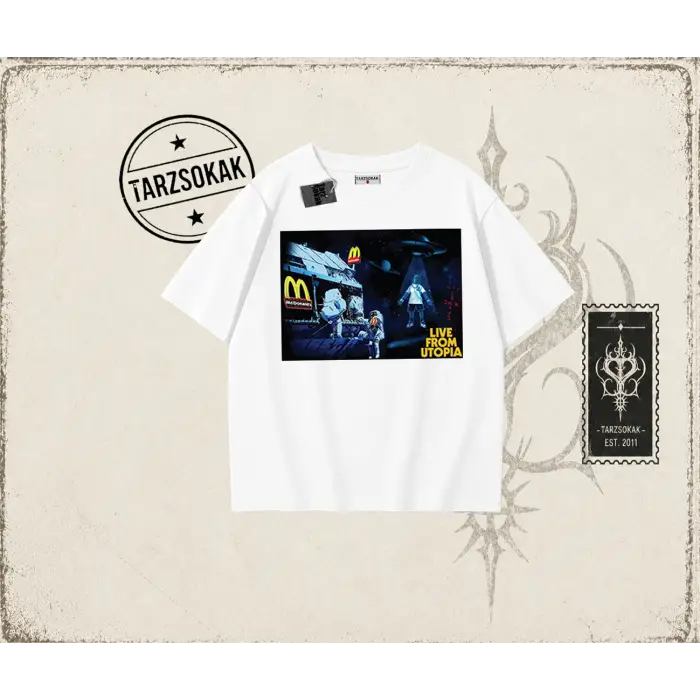 Unisex Live From Utopia Travis Scott Oversize Unisex Tişört Beyaz