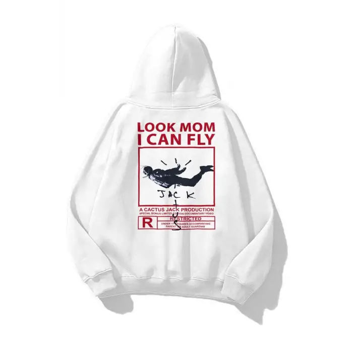 Unisex Look Mom I Can Fly Sweatshirt Beyaz