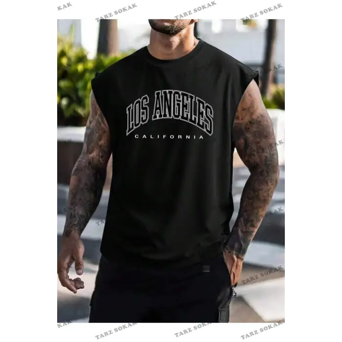 Unisex  LOS ANGELES BASKILI OVERSİZE KOLSUZ