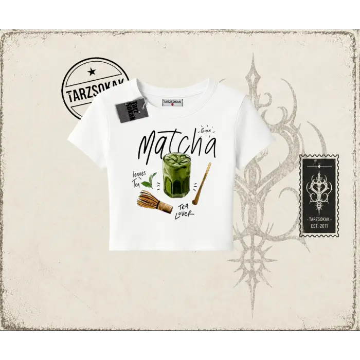 Unisex Matcha Kadın Baby Tee Beyaz