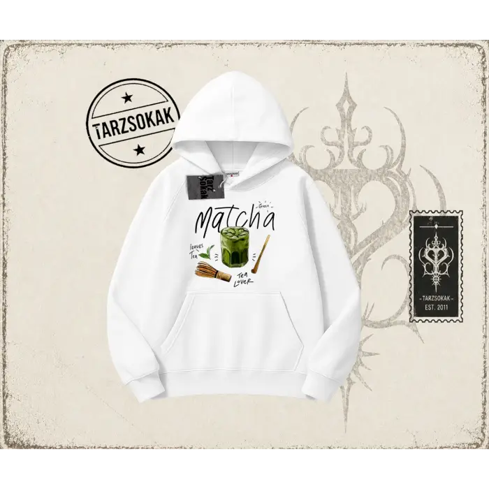 Unisex Matcha Oversize Unisex Kapşonlu Sweatshirt Beyaz