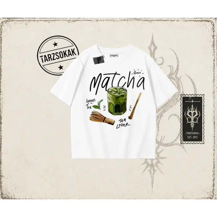 Unisex Matcha Oversize Unisex Tişört Beyaz