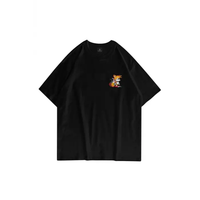 Unisex Miles Tails Prower Sonick Siyah Tshirt