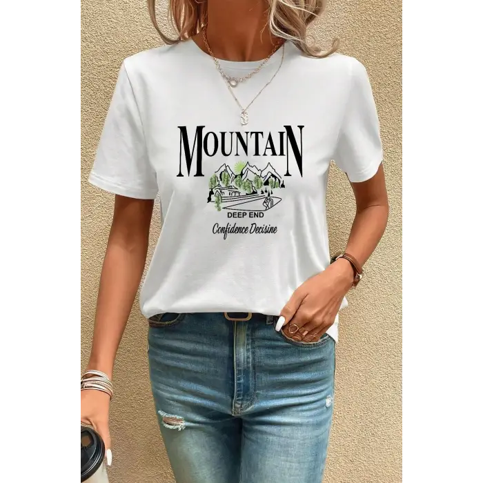 Unisex Montain Baskılı T-shirt