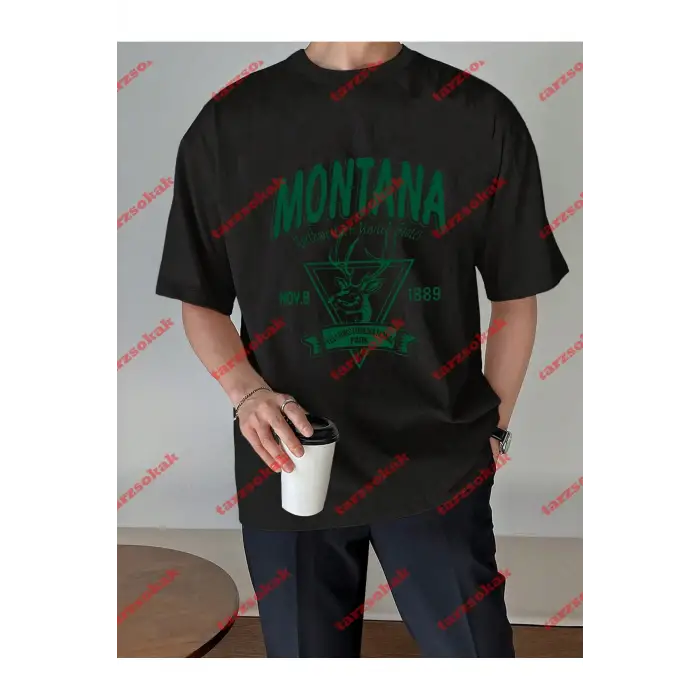 Unisex Montana  Baskılı Tshirt Siyah