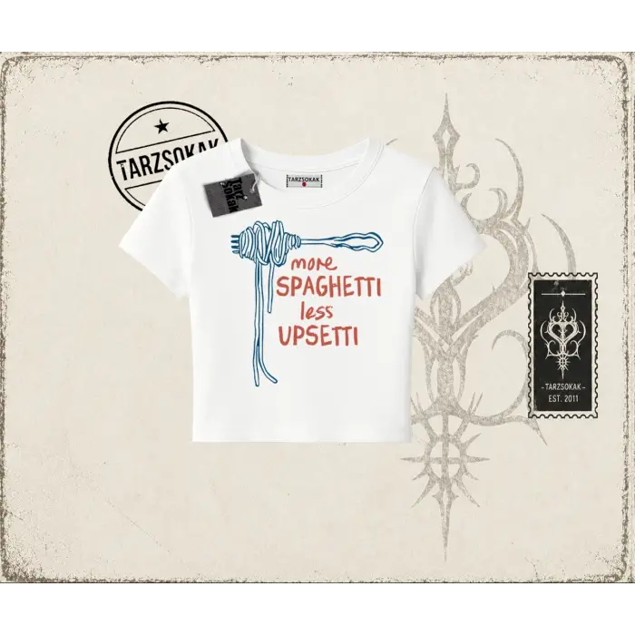 Unisex More Spaghetti Kadın Baby Tee Beyaz
