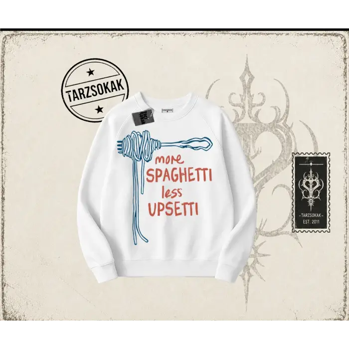 Unisex More Spaghetti Oversize Unisex Bisiklet Yaka Sweatshirt Beyaz