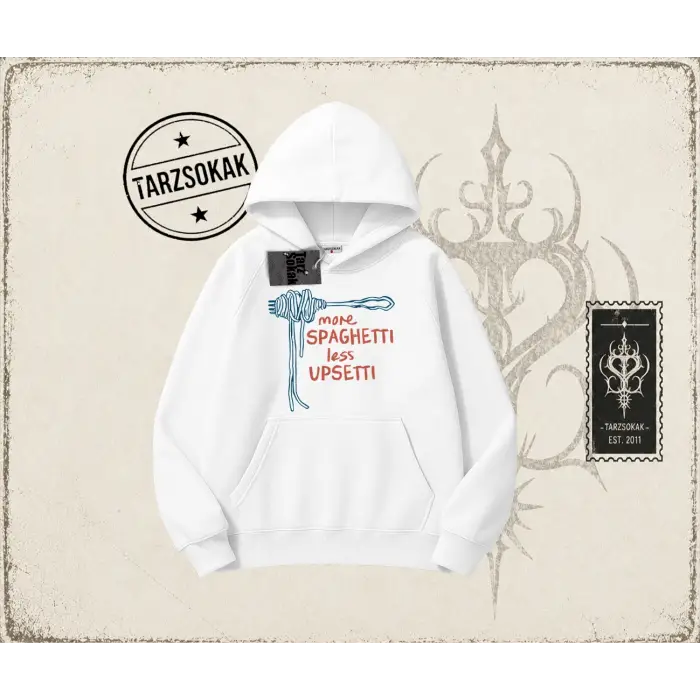 Unisex More Spaghetti Oversize Unisex Kapşonlu Sweatshirt Beyaz