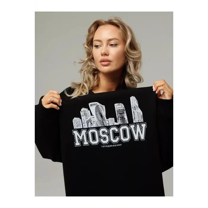 Unisex Moscow Bisiklet Yaka Sweatshirt Siyah