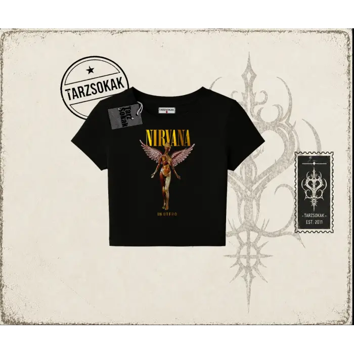 Unisex Nirvana Angel Kadın Baby Tee Beyaz