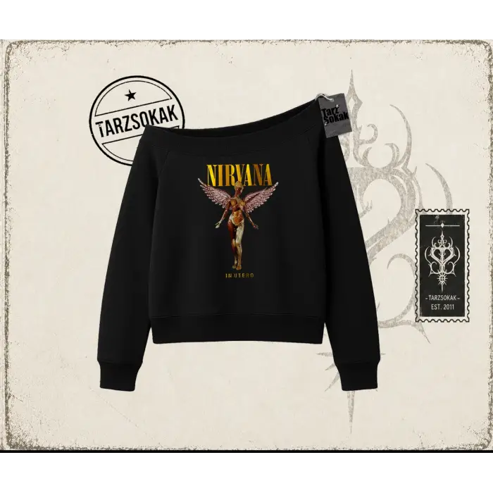 Unisex Nirvana Angel Kadın Kayık Yaka Sweatshirt Beyaz