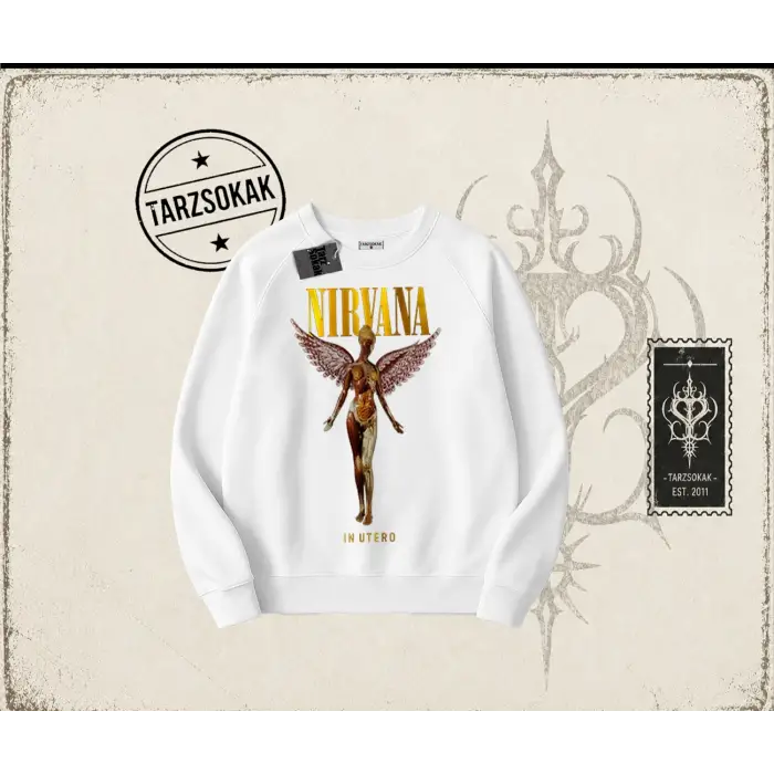 Unisex Nirvana Angel Oversize Unisex Bisiklet Yaka Sweatshirt Beyaz