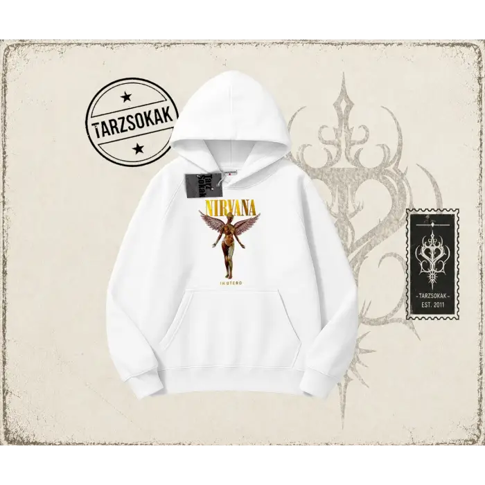 Unisex Nirvana Angel Oversize Unisex Kapşonlu Sweatshirt Beyaz